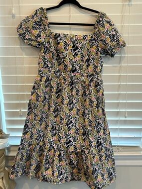 Womens Boden  Floral Puff-Sleeve Dress - Pink & Green Print